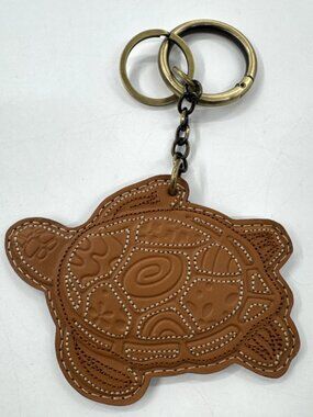 Patricia Nash Turtle Keychain Leather Key Fob Purse Attachment Textured Tan NWOT